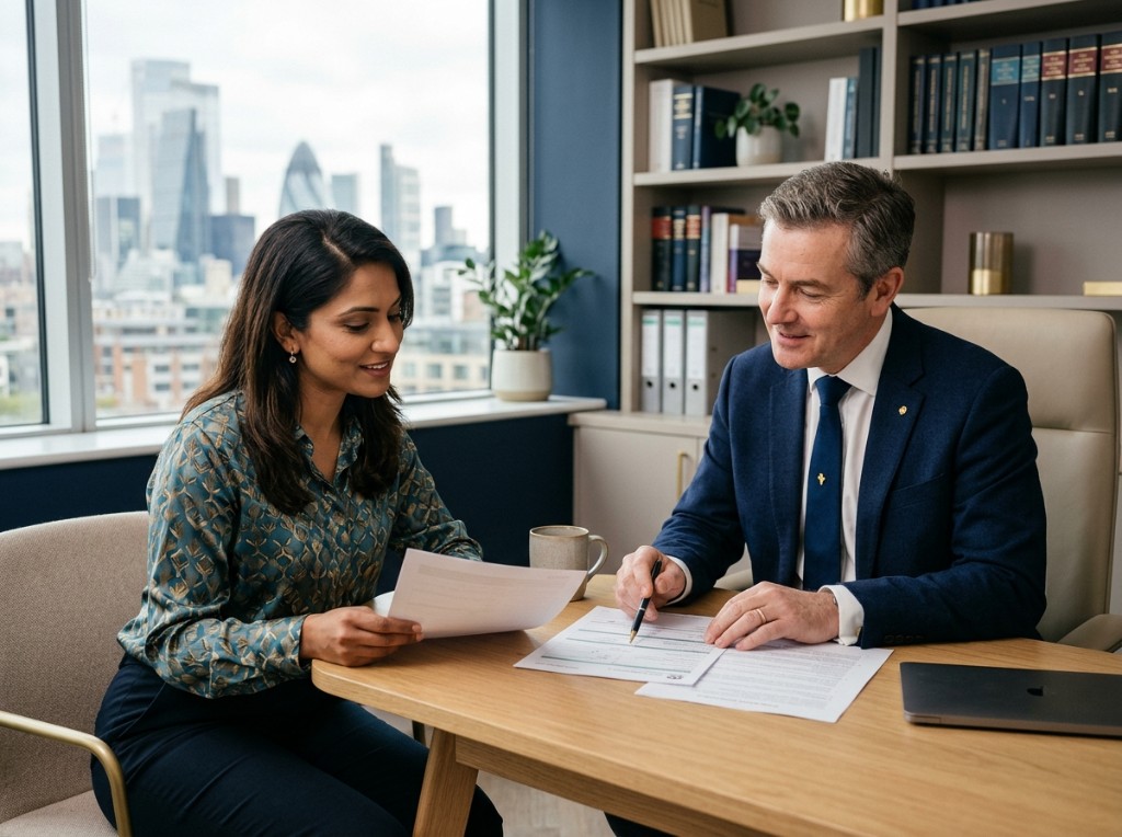 Southside Immigration consultation — advisers reviewing documents together in a modern office